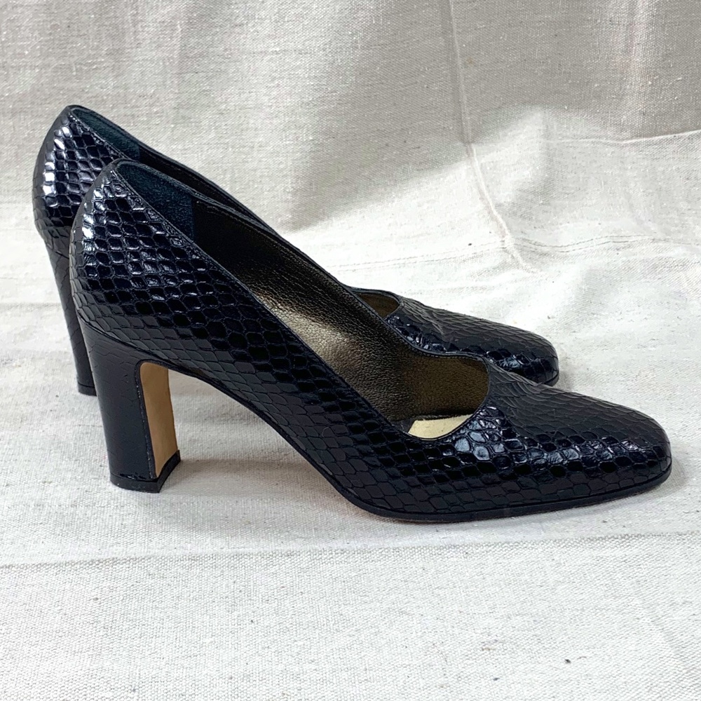 Ann Klein II Black Snake Skin 3" Pumps 9M